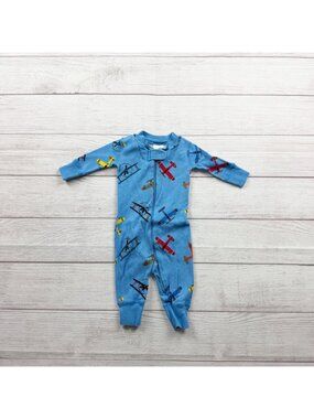 Hanna Andersson Organic Airplane Print Blue Sleeper Play Pajamas 0-3 Months